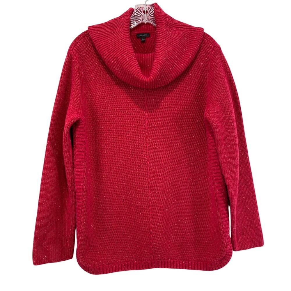 Talbots Cowl Neck Pullover Ribbed‎ Knit Sweater Size L Speckled Red Quiet Luxury